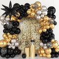 Amandir 145PCS Black and Gold Balloons Garland Arch Kit, 18''12''5'' Silver Metallic Black Gold Foil Balloons for 2026 New Year Men Wedding Anniversary Birthday Graduation Retirement Decorations