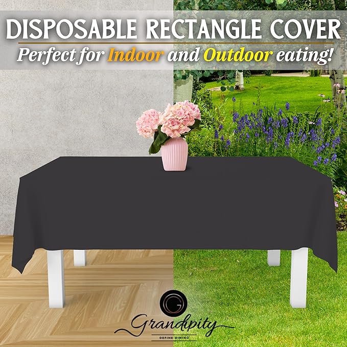 Grandipity 12 Pack Premium Disposable Plastic Tablecloth 54 Inch. x 108 Inch. Decorative Rectangle Table Cover - Dark Grey