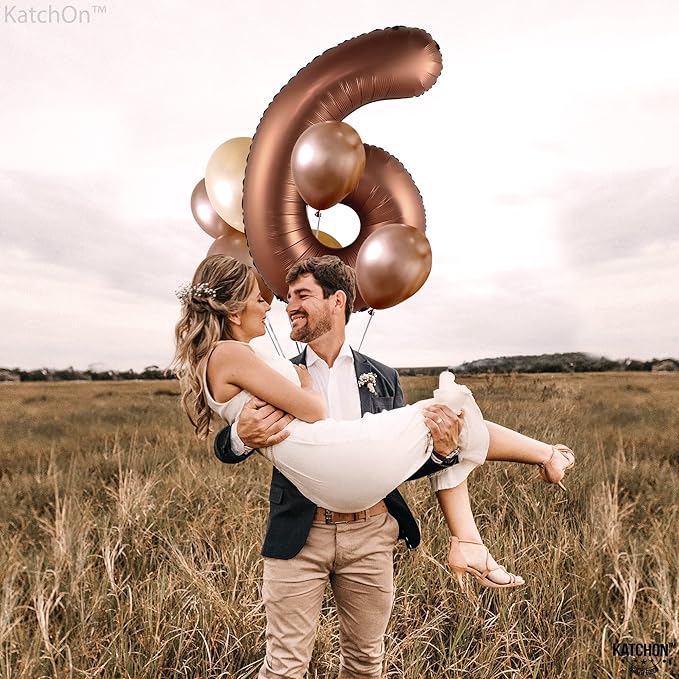 KatchOn, Giant Coffee Brown Number 6 Balloon - 40 Inch | 6th Birthday Balloon for 6th Birthday Decorations | 6 Balloons for Birthday | 6 Year Old Balloons for 6 Year Decorations