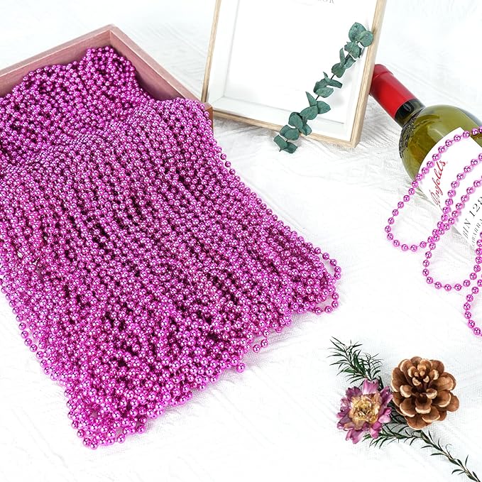 SHAOQINLIN 50 PCS Breast Cancer Awareness Necklaces, Hot Pink Bead Necklace, 33" Hot Pink Mardi Gras Beads, Breast Cancer Awareness Accessories for Parade Supplies