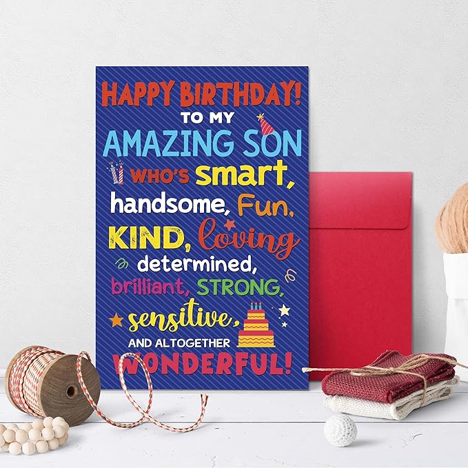 Birthday Card for Son, Funny Birthday Card Gift for Adult Sons from Mom Dad Parents, Heartwarming Greeting to A Wonderful Son