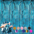 4 Pack Baby Blue Foil Fringe Curtains Door Streamers Party Decorations 3.3 x 8.2 ft, Tinsel Curtain Fringe Backdrop for Parties, Door Fringe Birthday Streamers, Photo Booth Backdrops, Party Decor