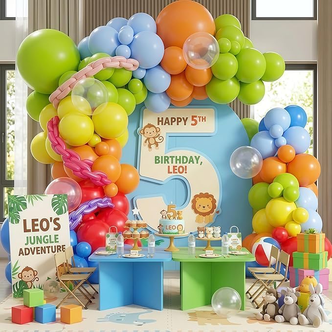 Neon Balloons Arch Garland Kit, 138PCS Rainbow Pool Party Balloon with Red Orange Green Blue Latex Balloons for Kids Luau Hawaii Summer Beach Baby Shower Graduation Birthday Party Decorations Supplies