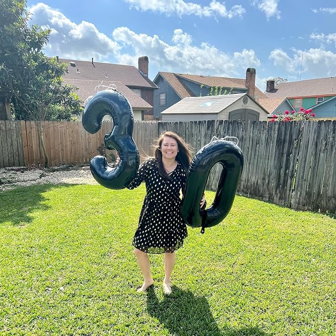 Black Number 30 Balloon 40 inch, 30 Number Balloons, 30th Black Birthday Decorations, 30 Year Old Women Men Party Supplies