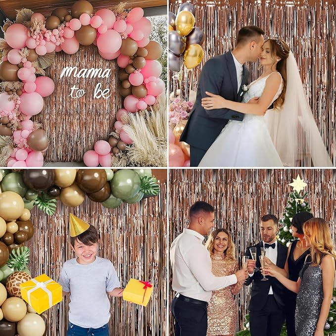 Brown Backdrop Tinsel Foil Curtain Football Party Decorations Streamers 2 Pack 3.3x8.2 ft for Birthday Superball Party Supplies Game Day Decorations Graduation Wedding Baby Shower Bridal Easter