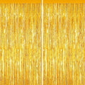 2 Pack Gold Foil Fringe Curtains, 3.3ft x 6.6ft Streamer Foil Curtain, Tinsel Backdrop for Birthday Party, Christmas Decor, Wedding Engagement Baby Shower Bachelorette Party Decorations