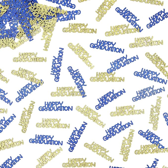 Blue Gold Happy Graduation Confetti Class of 2026, 120 PCS Glitter Graduation Decorations 2026, Grad Confetti for Grad Party Decorations.