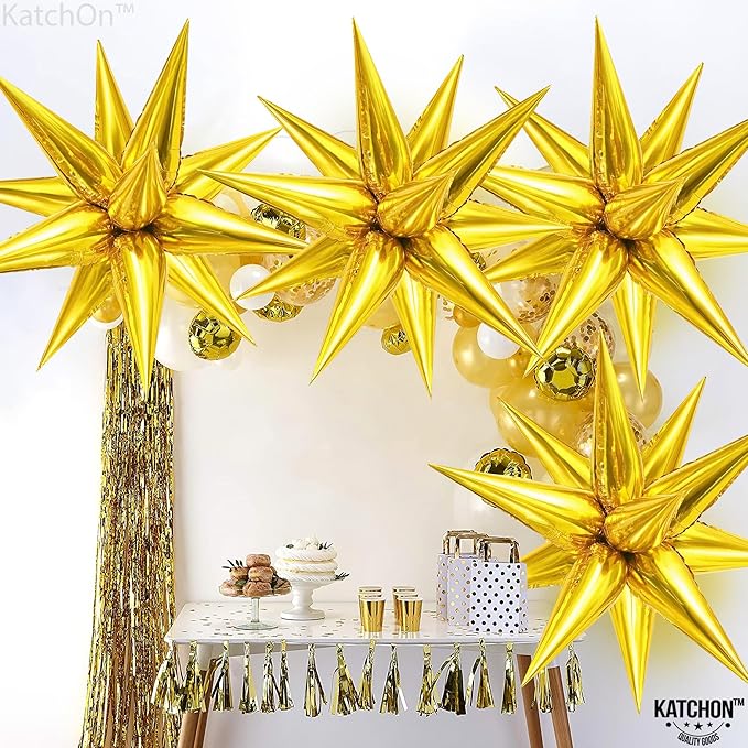 KatchOn, Large Gold Star Balloons - 20 Inch, Pack of 50 | Starburst Balloons for Gold Birthday Decorations | Spike Balloon for Graduation Decorations 2026 | Star Foil Balloons for Graduation Backdrop