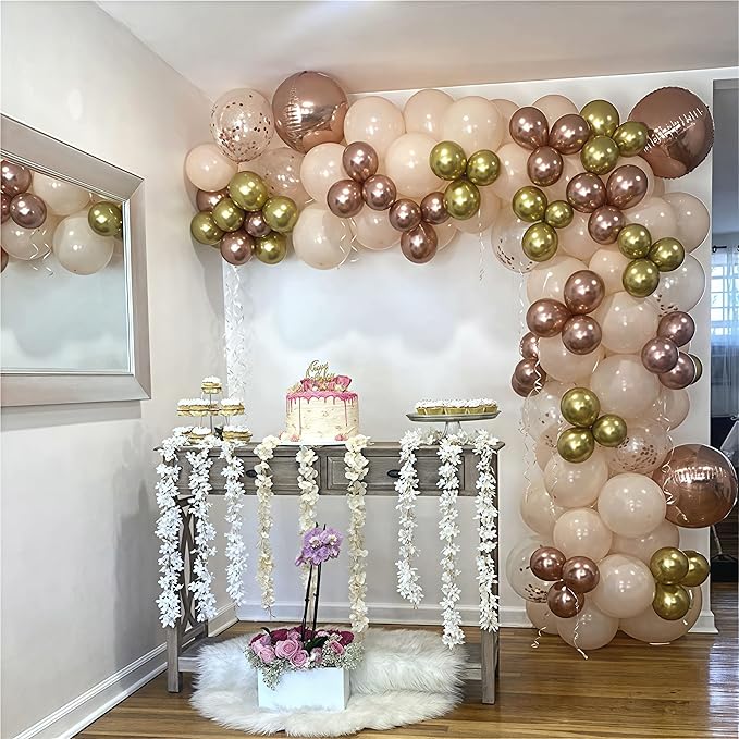 Blush Rose Gold Balloon Garland Arch Kit, 119 Pieces Peach Pink Gold Pastel Orange Metallic Rose Gold Confetti Balloon Garland Kit for Girls Women Birthday Wedding Baby Bridal Shower Party Decorations