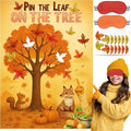 Pin the Leaf On the Tree Game Poster with 24 Pcs Maple Leaves Stickers Fun Fall Thanksgiving Pumpkin Harvest Seasonal Holiday Party Activity Decorations Supplies for Halloween Autumn Festival Birthday