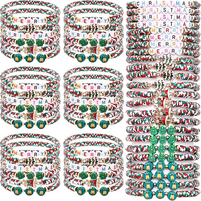Cooluckday 36 Pcs Holiday Heishi Surfer Bracelets for Women Bulk Easter Mother's Day Christmas St. Patrick's Day Mardi Gras Bracelet Stackable Stretch Friendship Bracelets Set