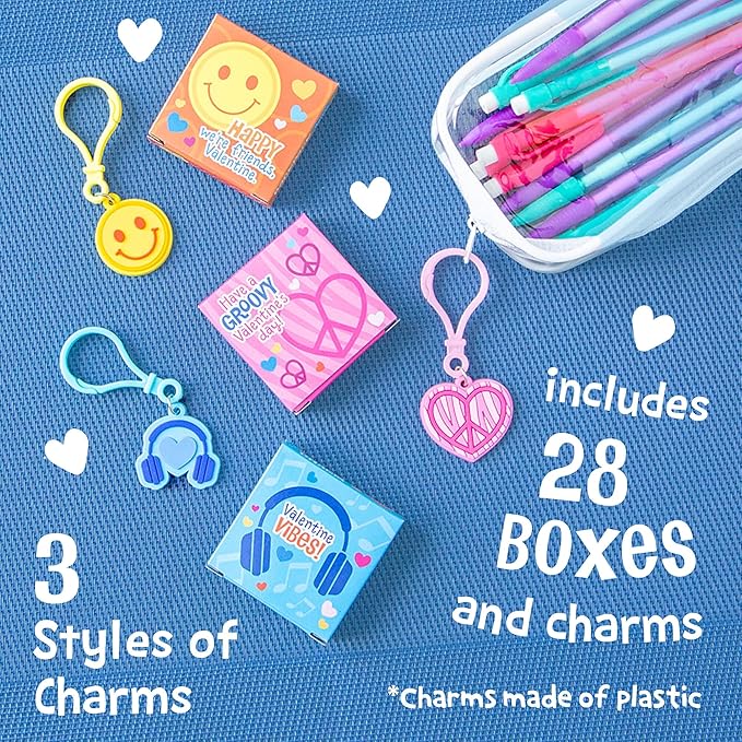 Peaceable Kingdom Valentines Box for Kids, Valentines Day Box Kit for Valentines Cards for Kids Classroom - Backpack Charm Valentines