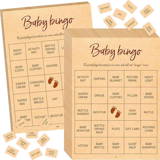 Baby Shower Bingo Game, 50 Bingo Cards Perforated Calling Cards Bingo Games for Baby Shower, Bridal Wedding Shower