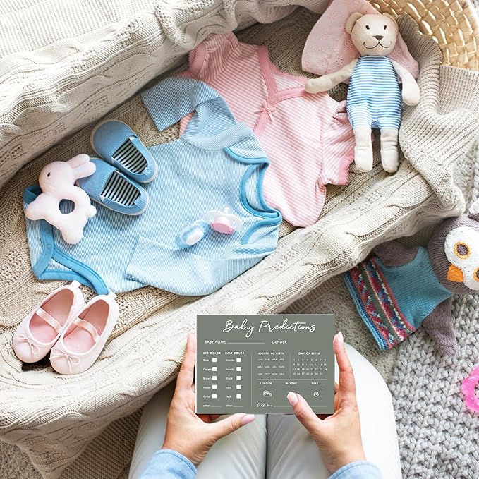 Baby Predictions and Advice Cards, 5" x 7" Minimalism Baby Shower Predictions Cards, Daily Party Games & Activities Favors for Newparents - G07