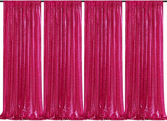 B-COOL Sequin Backdrop Fuchsia Backdrop Curtains 4 Panels 2ft x 8ft Hot Pink Sparkly Backdrop Fabric for Birthday Sweetheart Party Birthday Wedding Drapes