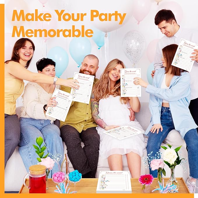 55PCS Baby Shower Games, Predictions Cards & Guess The Phrase with Answer Keys Included Fun Baby Shower Party Games Gender Neutral for Girls or Boys