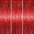3.3 x 6.6 ft Foil Fringe Backdrop Curtains, Tinsel Streamers Party Decorations, Fringe Backdrop for Birthday, Baby Shower, Gender Reveal, Graduation (3, Red)