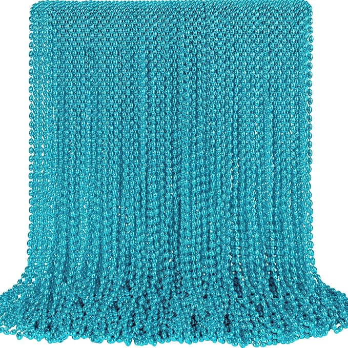 SHAOQINLIN 100 PCS Teal Bead Necklaces, Teal Mardi Gras Beads Necklaces 30.5" Turquoise Party Beads Necklace Bulk Oval Beaded Necklaces for Mardi Gras, Christmas, School Spirit Day Party Favors