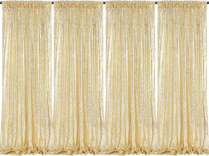 B-COOL Light Gold Sequin Backdrop Curtains 2 Packs 2ftx8ft Sparkle Backdrop Fabric Glitter Backdrop for Party Ceremony Wedding Birthday Decoration