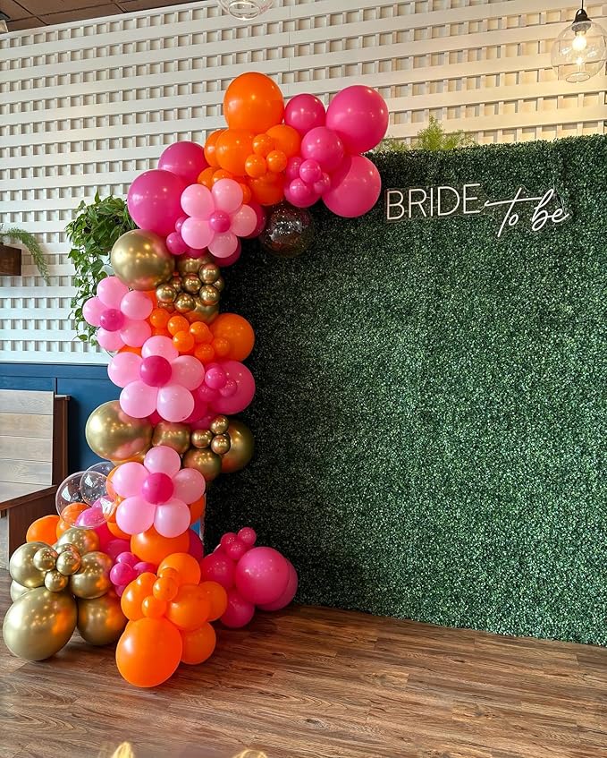 200Pcs Pink and Orange Gold Balloons Garland Arch Kit - Hot Pink Orange Baby Pink Metallic Gold Different Size Balloon for Birthday Baby Shower Wedding Tropical Summer Party Decorations