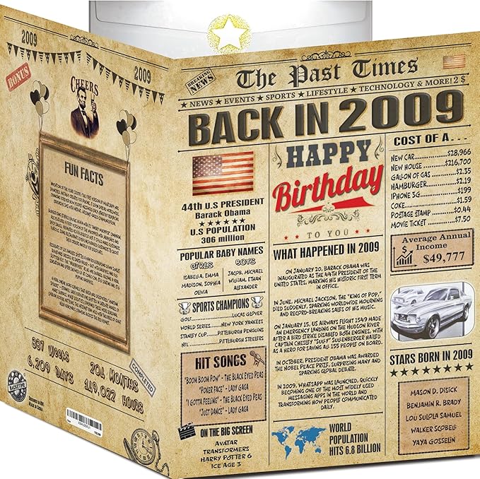 17th Birthday Card - Back In 2009 Newspaper - 17th Happy BIRTHDAY cards for Him Her - Vintage 17 th birthday gifts for women men - JUMBO A4 size - 17 th birthday decorations - gift for 17 year old