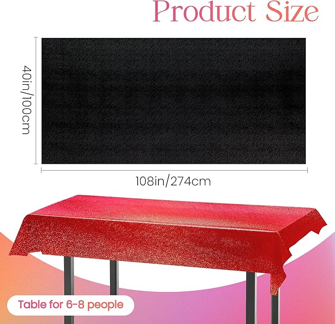 Sparkling Holographic Laser Tablecloth - Shimmering, Waterproof, Easy to Clean - Ideal for Halloween, Bachelorette, Birthday, Wedding, and Anniversary Party Decorations (Red & Black, 2)