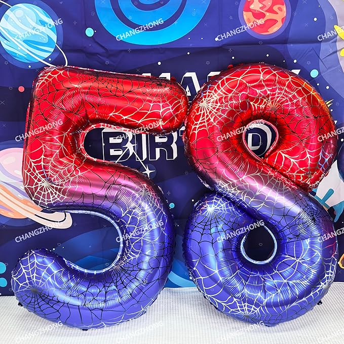 40 Inch Red and Blue Spider Theme Large Number 7 Balloon Giant Foil Birthday Balloons for Spider Theme Party Boy or Girl 7th Birthday Wedding Anniversary Baby Shower Party Decorations
