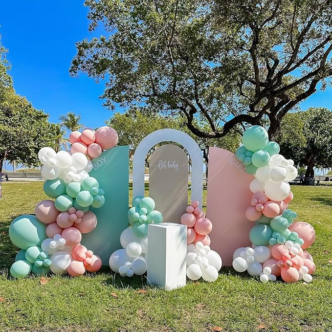 Pink and Green Balloons, 60Pcs 12 Inch Sage Green Pink Sand White Gold Confetti Balloons for Boho Baby Shower Jungle Woodland Floral Fairy Birthday Party Decorations