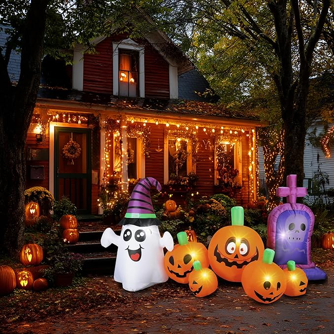 4FT Christmas Inflatable Santa Claus Outdoor Decorations Built-in Bright LEDs, Xmas Santa Carrying Present Sack, for Window Wall Roof Yard Garden Lawn Home Party (Pumpkin Tombstone)