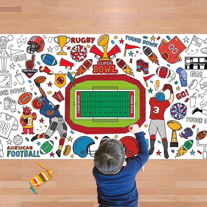 OHOME Football Giant Coloring Poster/Tablecloth - Super Game Bowl Party Decorations 2026-30 x 72 Inches Jumbo Coloring Banner Kids Crafts Activities Decor Party Supplies