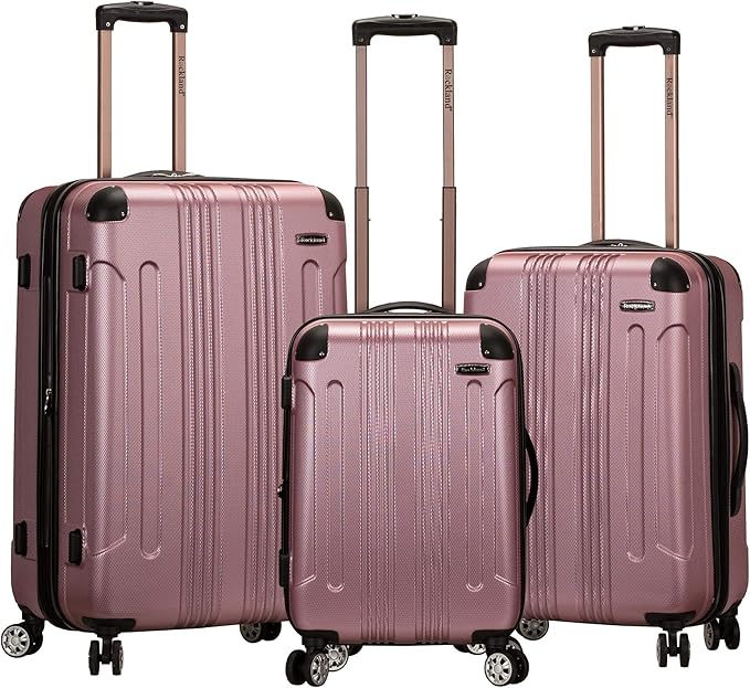 Rockland London Hardside 3 Piece Expandable Spinner Wheel Luggage Set, (20"/24"/28"), Pink