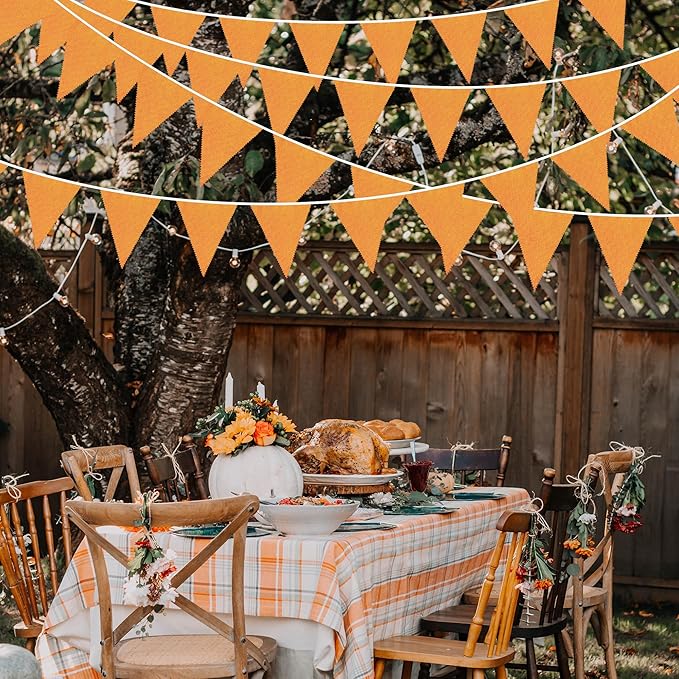 46Ft Orange Party Decorations Orange Burlap Banner Triangle Pennant Flag Linen Garland Streamers for Vintage Little Cutie Birthday Rustic Groovy Baby Shower Fall Graduation Party Decorations