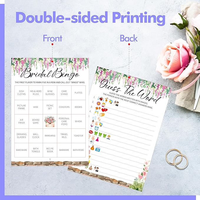 Bridal Shower Game Set, 4 Fun Games & Activities - Bingo Game/Would She Rather/He Said, She Said/Guess The Word for 30 Guests, All-in-one Set Wedding Party Supplies
