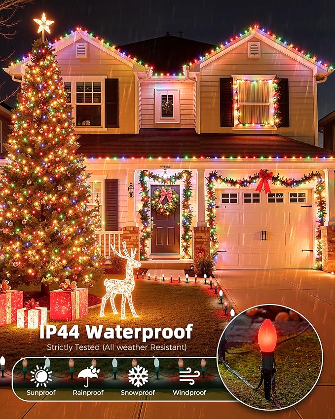 Christmas Pathway Lights Outdoor, 51.4 Ft Driveway Lights with 40 Multicolor Bulbs and Stakes, Connectable Outdoor Christmas Decorations Yard Walkway Sidewalk Holiday, Multicolor
