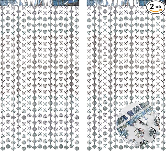 BRAVESHINE Silver Party Snowflake Backdrop - 2 Pack Hanging Foil Fringe Snow Flakes Party Streamers Curtain for Christmas Winter-themed Frozen Birthday Bridal Shower Holiday New Year Party Decorations