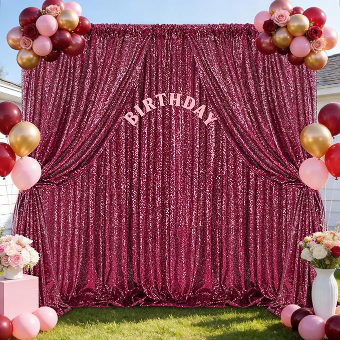 B-COOL Burgundy Sequin Backdrop Curtains 2 Packs 2ftx8ft Sparkle Backdrop Fabric Glitter Backdrop for Party Ceremony Wedding Birthday Decoration