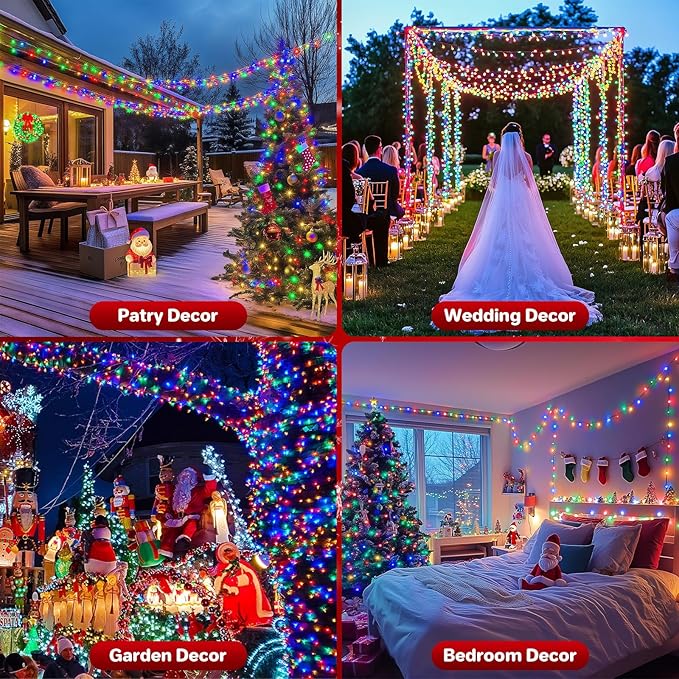 100 LED Christmas String Lights, 33 FT Connectable Waterproof String Lights Green Wire with Timer Memory Function & 8 Modes, for Indoor Outdoor Xmas Trees Party Garden, 33 FT Multicolor