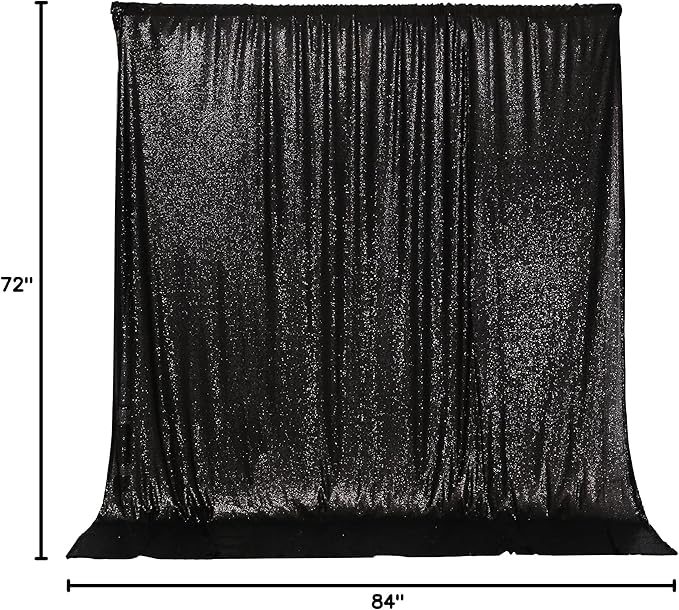 PartyDelight Black Sequin Backdrop 6x7ft - High Density 3mm Shimmer Sequin Background with 4-Inch Rod Pocket, Sparkly Photography Curtain for Birthday, Prom, Studio & Event Decor