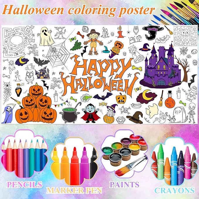 Halloween Giant Coloring Poster 30 x 72 Inches Large Coloring Halloween Activity Drawing Paper for Kids School Home Party Supplies Decoration