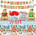 durony 194 Pieces Gingerbread Christmas Tableware Set Party Supplies Includes Paper Plates Napkins Cups Straw Plastic Tablecloth Knife Fork Spoon Serve 24 Guests for Xmas Holiday Party Decorations
