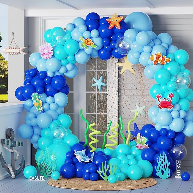 Under the Sea Balloons Arch Kit, 152PCS Ocean Balloon Garland Kit With Different Sea Animals Stickers for Ocean Theme Party Decorations