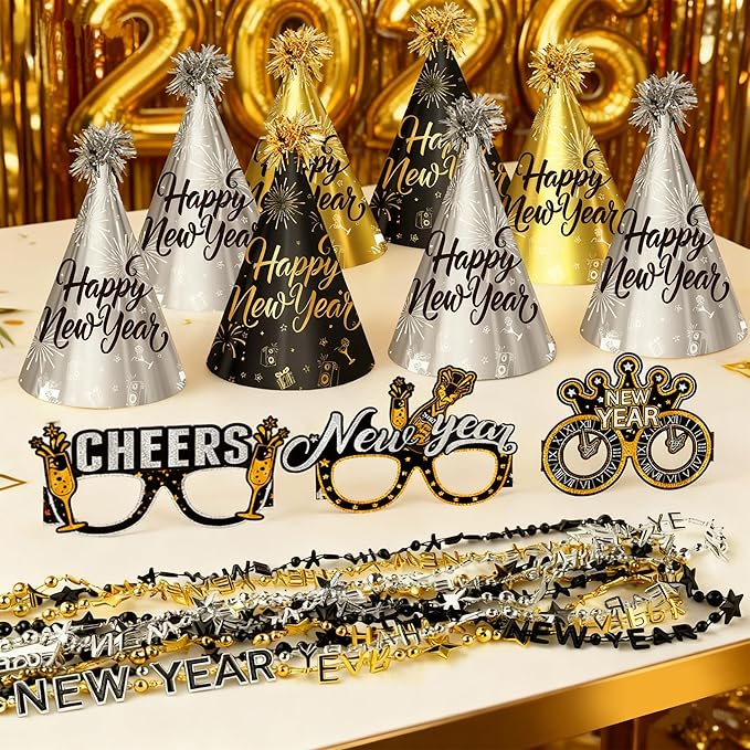 2026 New Years Eve Party Hats Kit - Happy New Years Paper Hats Eve Party Supplies for Adults Celebration Decoration