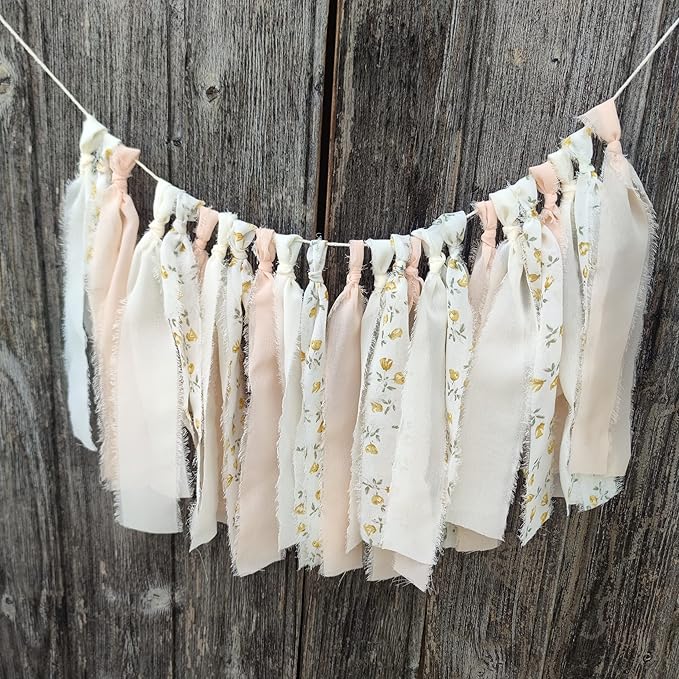 Peach Floral Chiffon Tsaasel Garland for Wedding Birthday Bridal Shower Bachelorette Engagement Party Backdrop Room Decor Photo Booth Hanging Decor
