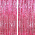 Glitter Pink Party Streamers 2Pack Glitter Foil Fringe Curtain 3.3 x 8.3ft Pink Party Decor Photo Booth Streamers Metallic Tinsel Door Streamer for XmasThanksgiving Engagement Party Decors Streamers