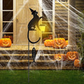 Metal Cat Stake with Solar Light, Outdoor Decorative Black Cat Holding Lantern Garden Stakes with Welcome Sign Halloween Witch Hat & Spider Web for Garden Lawn Yard Pathway Halloween Decor