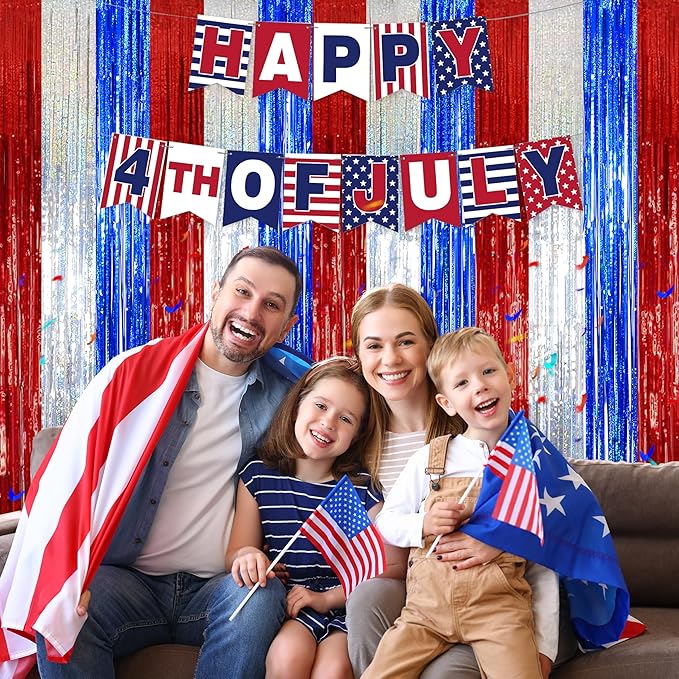 Foil Fringe Curtains Graduation Decorations 2026 - Melsan 3 Pack 3.2 x 8.2 ft Tinsel Curtain Party Photo Backdrop for Independence Day Decorations Birthday Party Baby Shower or Graduation Navy