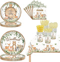 193 Pcs Woodland Baby Shower Party Supplies for 24 Guests - Jungle Animal Theme Decorations with Plates, Cups, Napkins, Cutlery, Straws, and Tablecloth - Disposable Safari Baby Shower Party Set