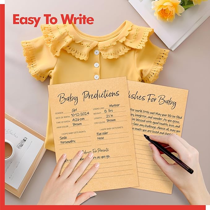 55PCS Baby Predictions and Advice Cards, Double Sided Baby Shower Decorations Cards Wishes to Baby for Parents