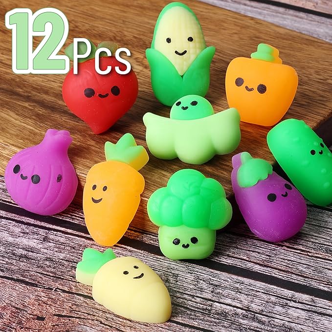 Mr. Pen- Vegetable Squishy Toys, 12 Pack, Washable Twistable Stretchy Squishies, Soft Stress Relief Sensory Toys for Squeezing, Kids’ Gifts, Party Favors & Classroom Rewards, Easter Egg Fillers