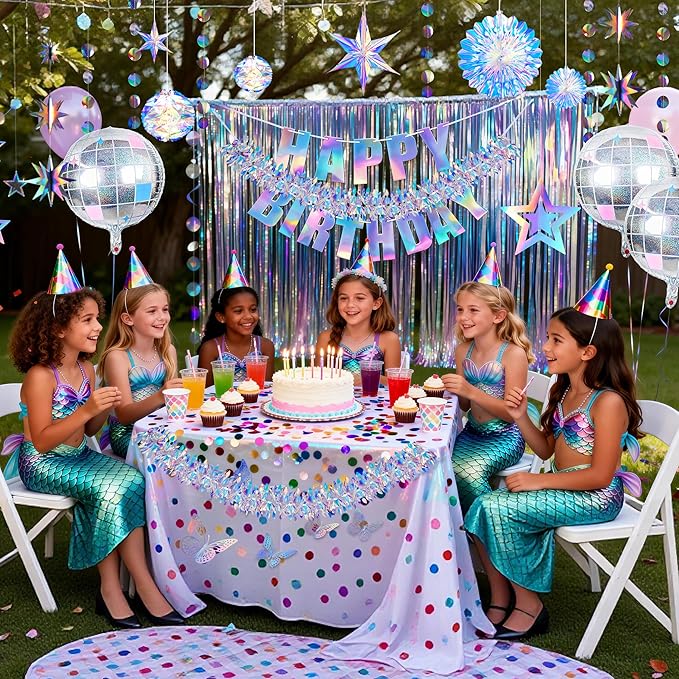 BTSD-home Iridescent Star Garland Decorations Holographic Hanging 3D Twinkle Stars Spira Swirl Ribbons Birthday Wedding Backdrop Galaxy Party Decor Space Starry Night Theme Party Supplies
